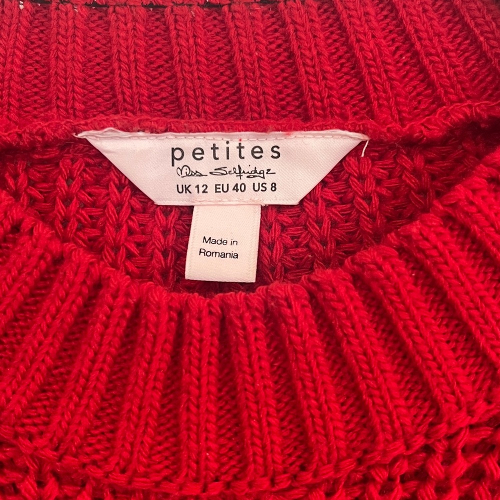 Miss Selfrige Candy Apple Red Petite Crew Cable Knit Crop Jumper Sweater - Picture 3 of 6